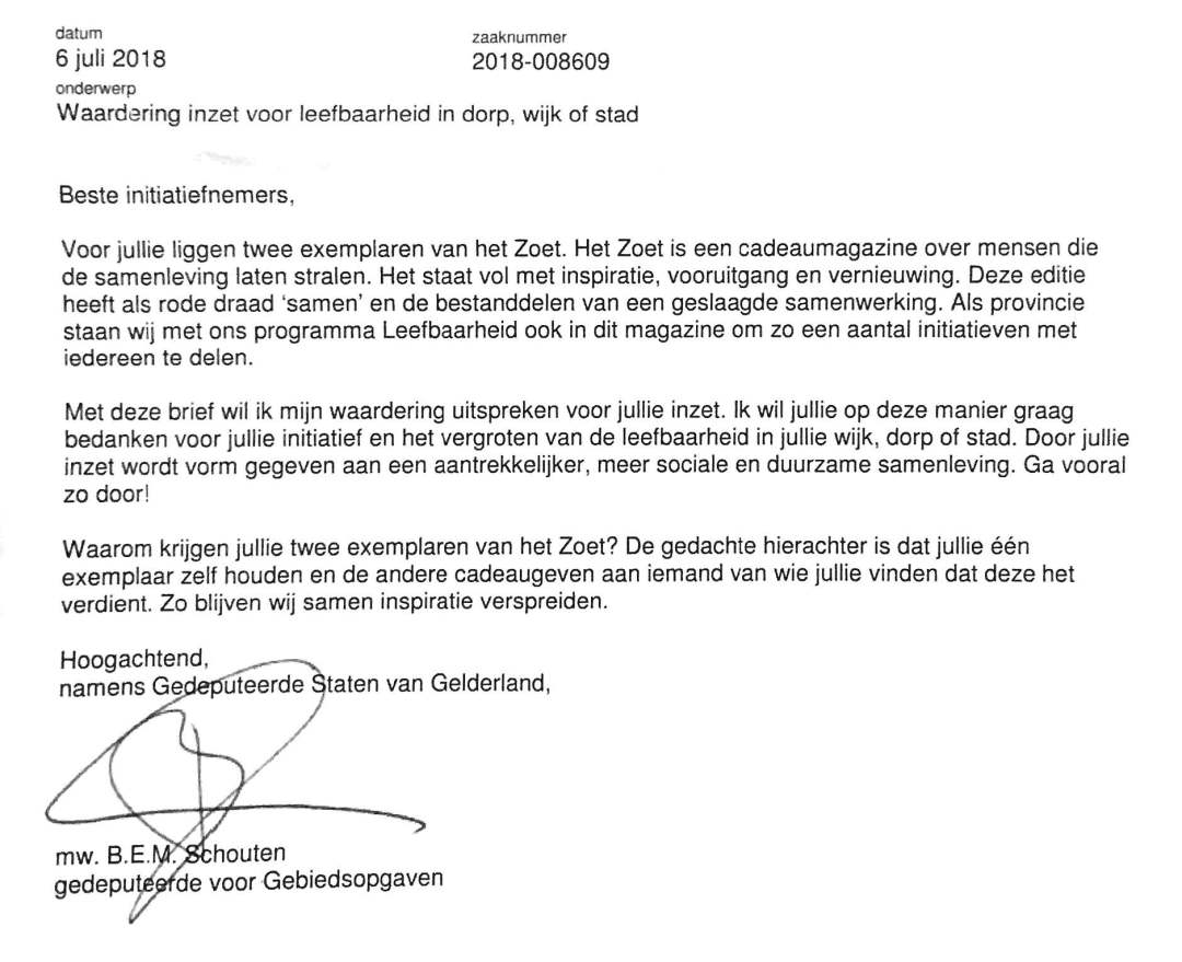 brief provincie Gelderland